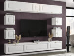 Stylowa Meblościanka RTV Nowoczesne Meble Szafki Modułowe Do Salonu 265X190X35 CM + Fronty Frezowane Malowane MDF 18 MM + Wybór Wzorów PORTO