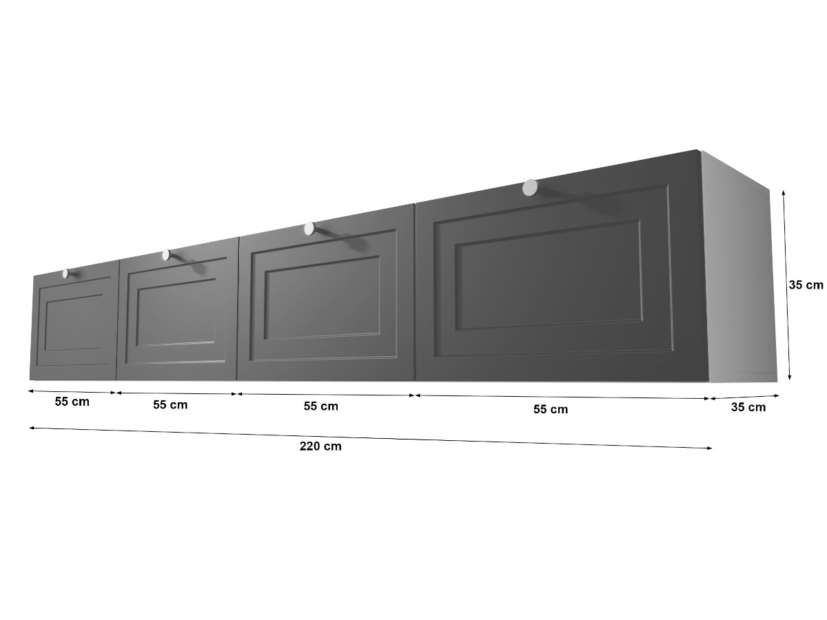 Biały Zestaw RTV 220 CM - Nowoczesna Meblościanka - Szafki Modułowe Wiszące + Fronty Frezowane Lakierowane MDF 18 MM + Wybór Wzorów MADRYT