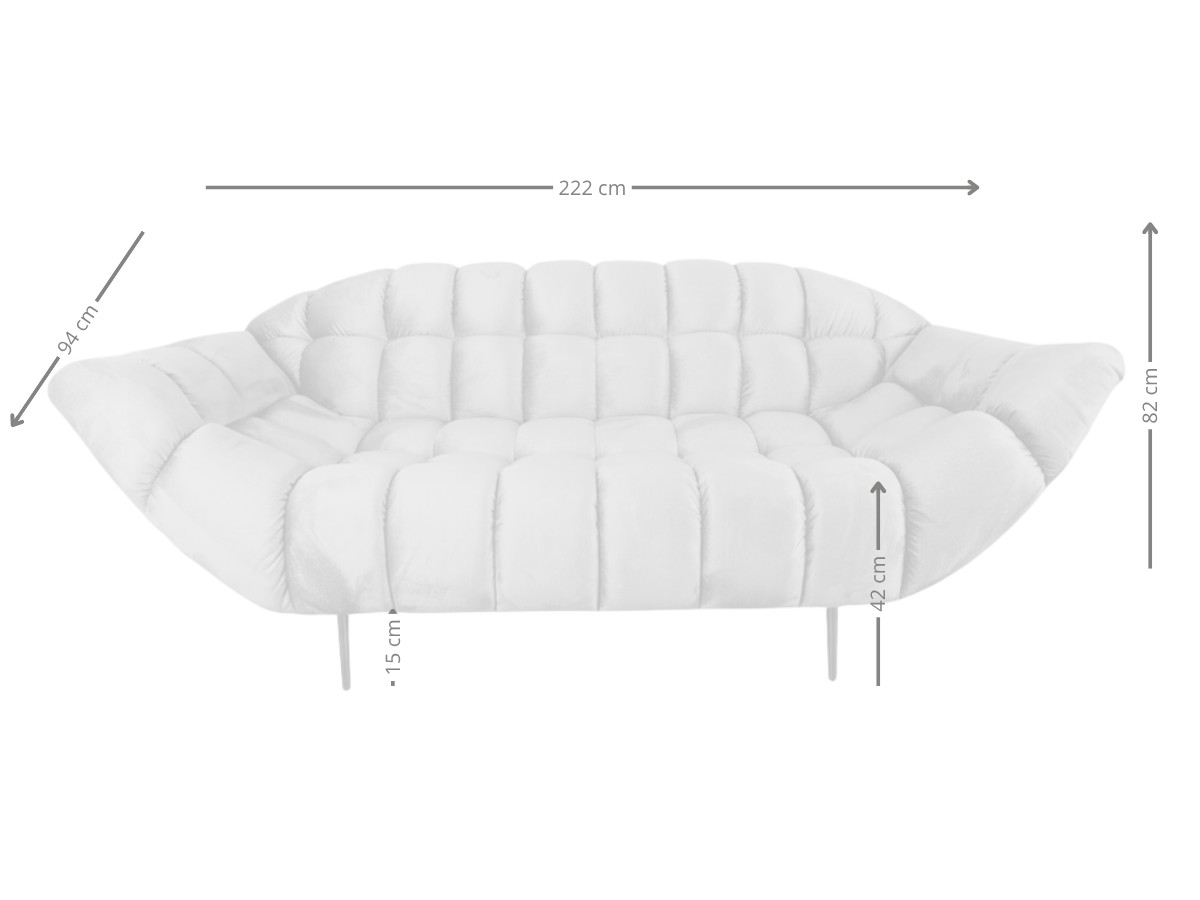 Nowoczesna Sofa 3-Osobowa 222 CM + Designerska Pikowana Kanapa Do Salonu + Wysokie Metalowe Nóżki - CLOUD