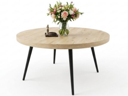Okrągły Stolik Kawowy 90 cm Detroit - Ława W Stylu Loft Na 4 Czarnych Nóżkach