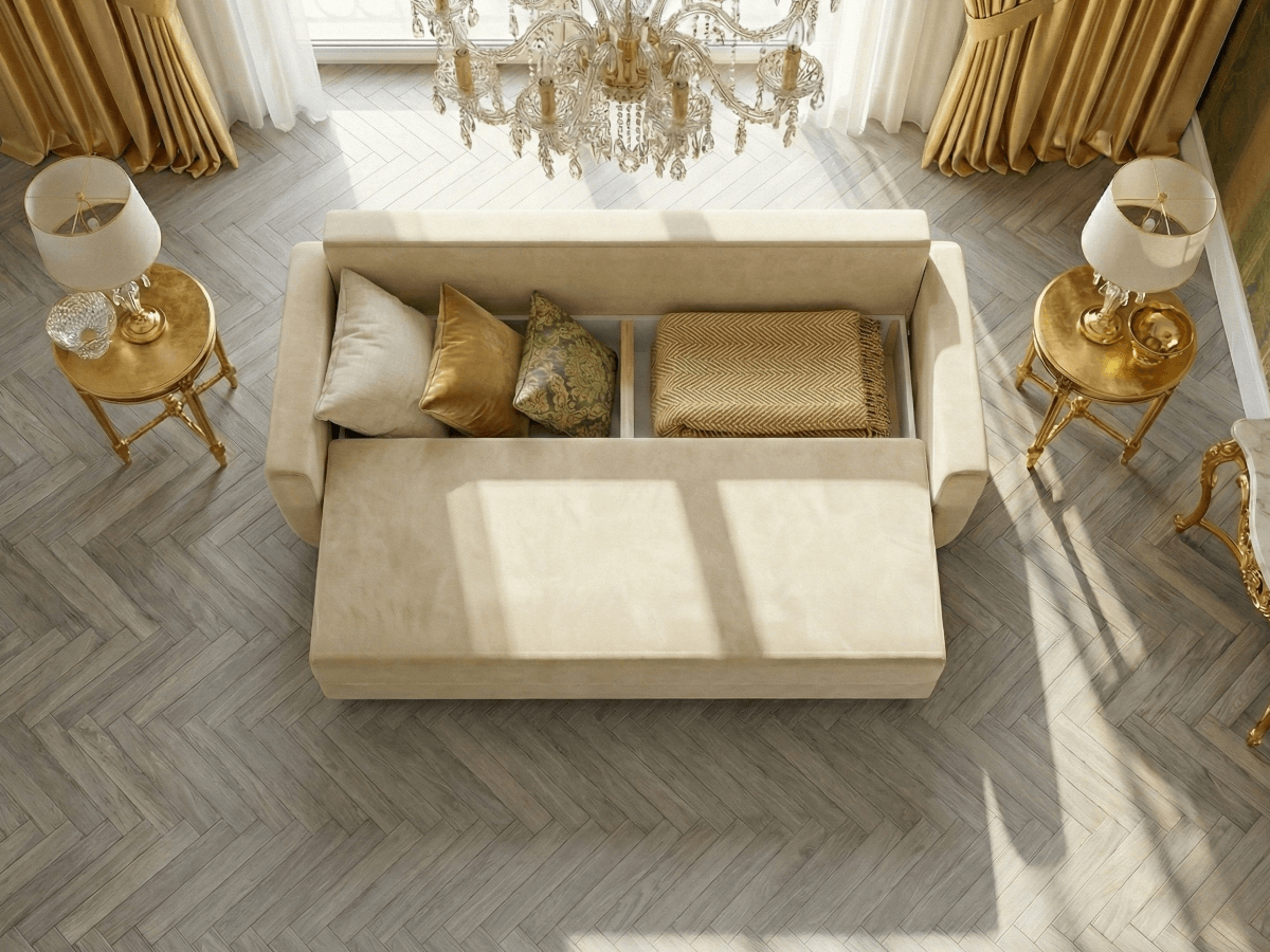Pojemnik z pościelą Beżowa Sofa Rozkładana 242 CM PRESTON