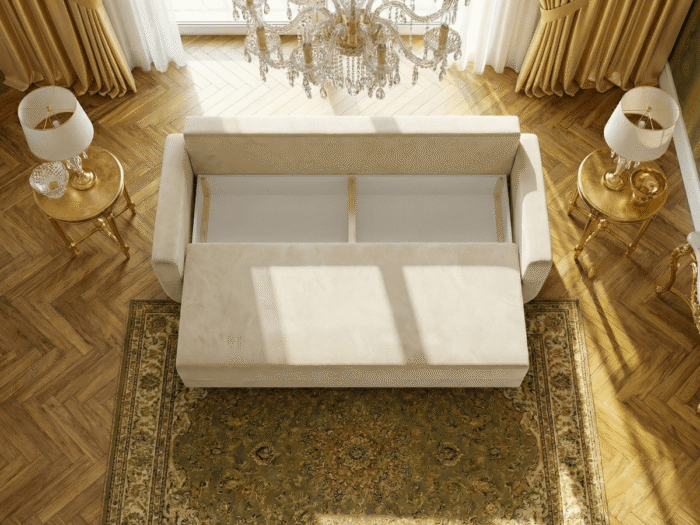 Otwarty pojemnik na kołdry Beżowa Sofa Rozkładana 242 CM PRESTON