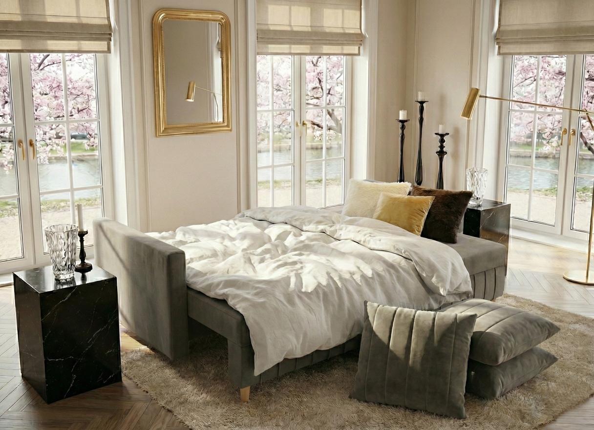 Pościelona do spania szara sofa rozkładana 224 cm Watson