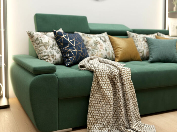 Nowoczesna Sofa Rozkładana 3 Osobowa 230 CM + Regulowane Zagłówki + Sprężyna Falista Pianka Wysokoelastyczna - ADRIA
