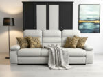 Wygodna Sofa 3 Osobowa 238 CM Rozkładana Kanapa + Regulowane Zagłówki Oraz Podłokietniki + Sprężyna Falista Pianka Wysokoelastyczna - ALBA