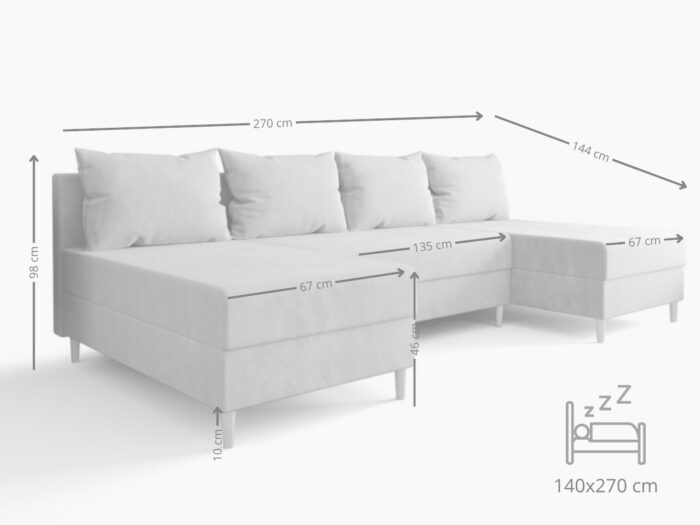 Narożnik Kształt U Rozkładany Do Salonu 270x146 CM + Funkcja Spania Pojemnik + Sprężyna Bonell Pianka T30 + Wybór Kolorów - MESA