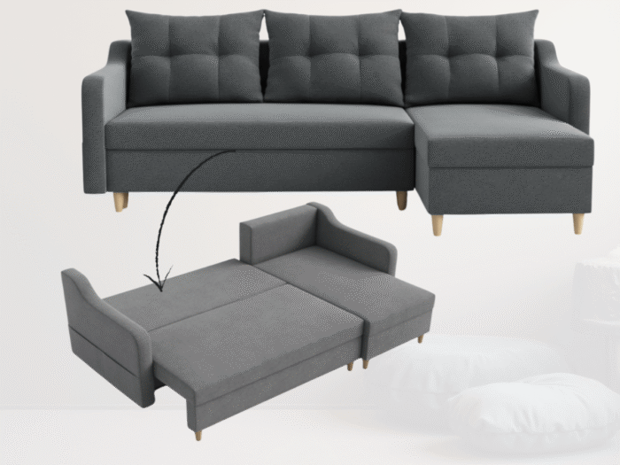 Narożnik Rozkładany 224X146 CM + Pojemnik Na Pościel + Sprężyna Bonell Pianka T30 + Skandynawski Styl + Wybór Kolorów - FARGO