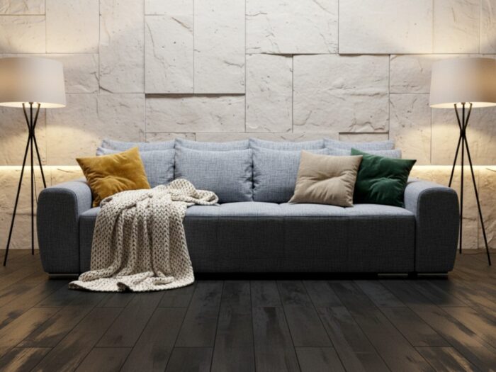 Duża Kanapa Rozkładana 265 CM Sofa 4 Osobowa Wolnostojąca Na Sprężynach Bonellowych + Wybór Kolorów - ATENA