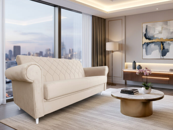 Sofa 3 Osobowa 244 CM Kanapa Rozkładana Z Funkcją Spania Pojemnikiem + Sprężyny Bonell Pianka HR - BALI