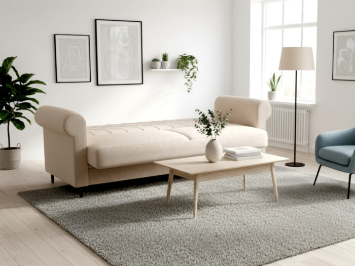 Sofa 3 Osobowa 244 CM Kanapa Rozkładana Z Funkcją Spania Pojemnikiem + Sprężyny Bonell Pianka HR - BALI