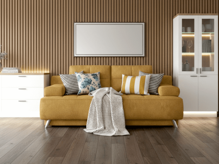 Mała Rozkładana Kanapa 197 CM - Wygodna Sofa Do Salonu + Pikowane Siedzisko + Pojemnik Na Pościel - NOVA