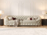 Pikowana Sofa Rozkładana 3 Osobowa 290 CM - Elegancka Kanapa W Stylu Glamour + Pianka HR45 + Sprężyny Bonell - VENUS