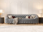Pikowana Sofa Rozkładana 3 Osobowa 290 CM - Elegancka Kanapa W Stylu Glamour + Pianka HR45 + Sprężyny Bonell - VENUS