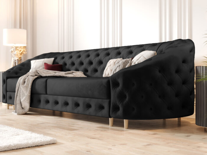Pikowana Sofa Rozkładana 3 Osobowa 290 CM - Elegancka Kanapa W Stylu Glamour + Pianka HR45 + Sprężyny Bonell - VENUS