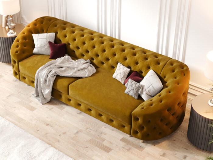 Pikowana Sofa Rozkładana 3 Osobowa 290 CM - Elegancka Kanapa W Stylu Glamour + Pianka HR45 + Sprężyny Bonell - VENUS