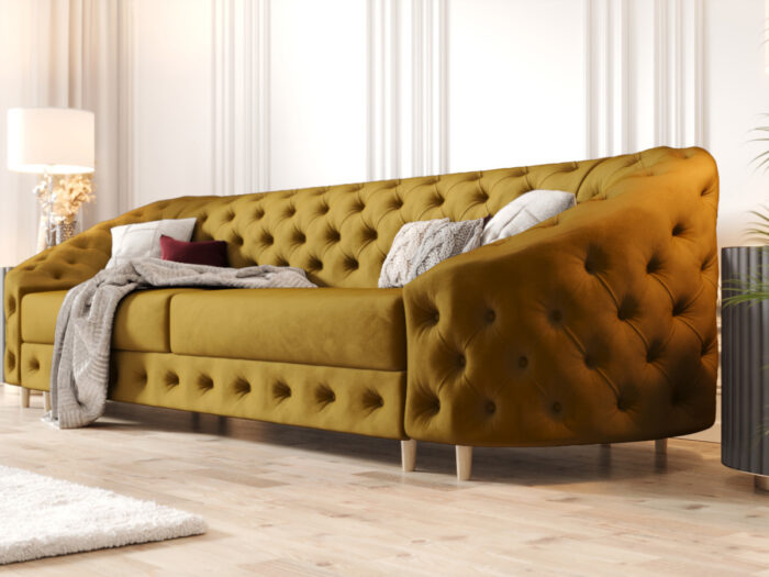 Pikowana Sofa Rozkładana 3 Osobowa 290 CM - Elegancka Kanapa W Stylu Glamour + Pianka HR45 + Sprężyny Bonell - VENUS