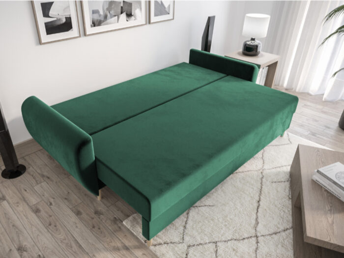 Sofa Rozkładana 3 Osobowa 242x90 CM Kanapa Z Funkcją Spania Pojemnikiem + Wysokie Nóżki + Wybór Kolorów PRESTON