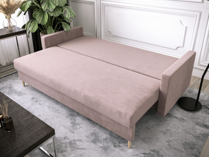 Sofa Z Funkcją Spania 3 Osobowa 222 CM Kanapa Rozkładana Z Pojemnikiem + Wysokie Nóżki + Wybór Kolorów SPRING