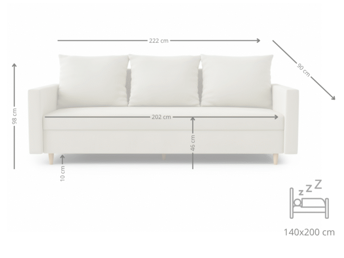 Sofa 3 Osobowa Rozkładana SPRING 222 CM - Na Bonellu Z Pianką T30 + Wysokie Nóżki - obrazek 11