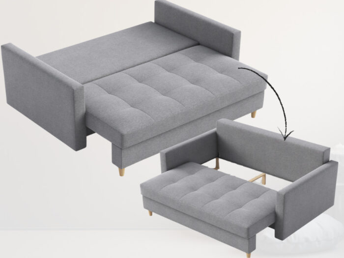 Dwuosobowa Kanapa 155 CM Mała Sofa Rozkładana Z Pojemnikiem + Sprężyny Bonell Pianka T30 + Wybór Kolorów TEMPE