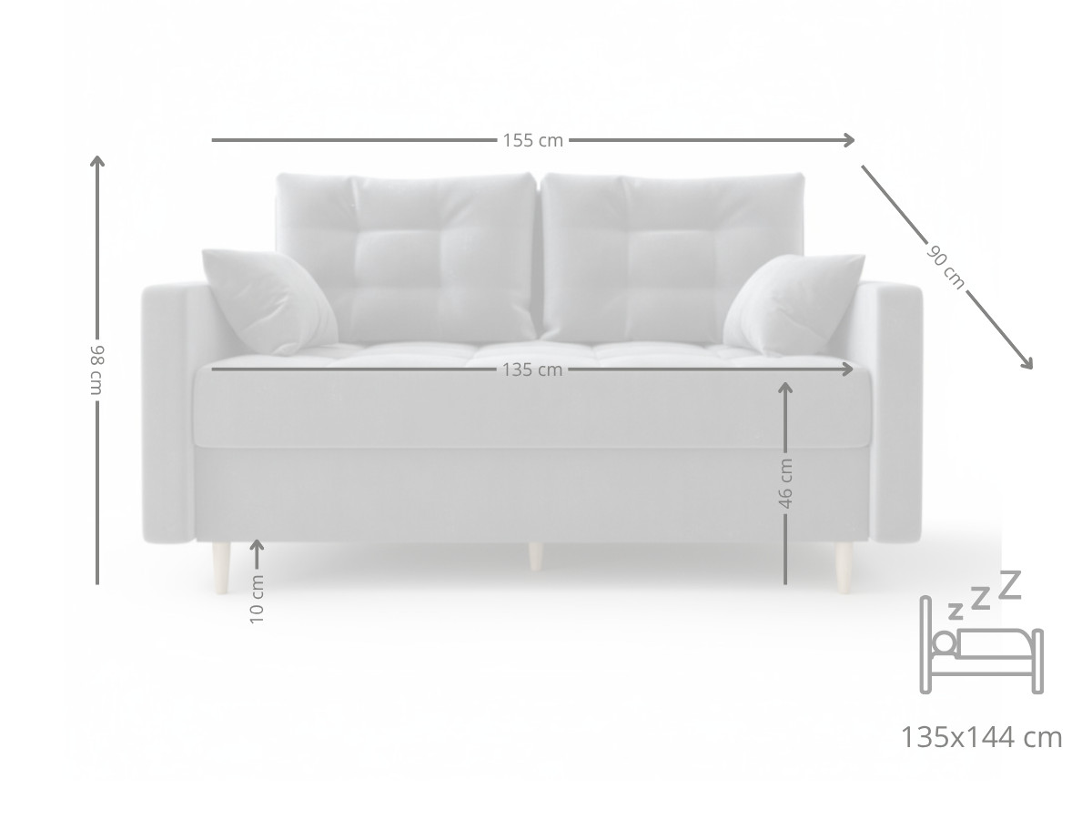 Dwuosobowa Kanapa 155 CM Mała Sofa Rozkładana Z Pojemnikiem + Sprężyny Bonell Pianka T30 + Wybór Kolorów TEMPE