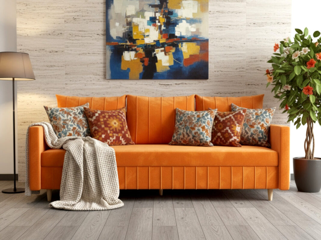 Stylowa Kanapa Rozkładana 224 CM Sofa 3 Osobowa + Pojemnik Na Pościel + Bonell Pianka T30 + Wysokie Nóżki + Wybór Kolorów WATSON