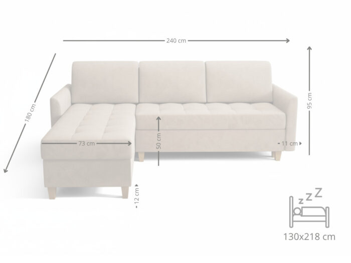 Wymiary Nowoczesny Narożnik Rozkładany 240x180 CM