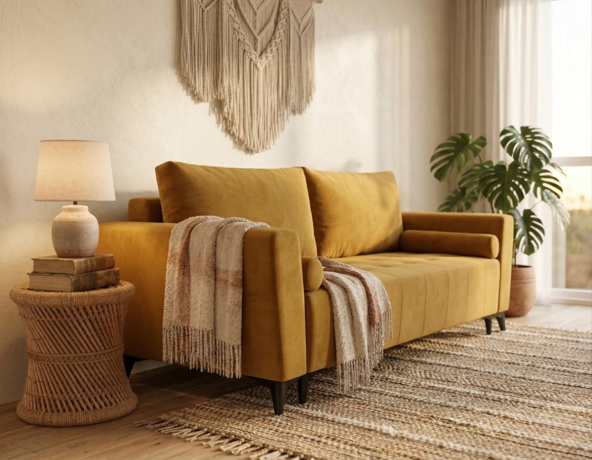 Sofa Z Funkcją Spania Cortina 235 cm musztardowa