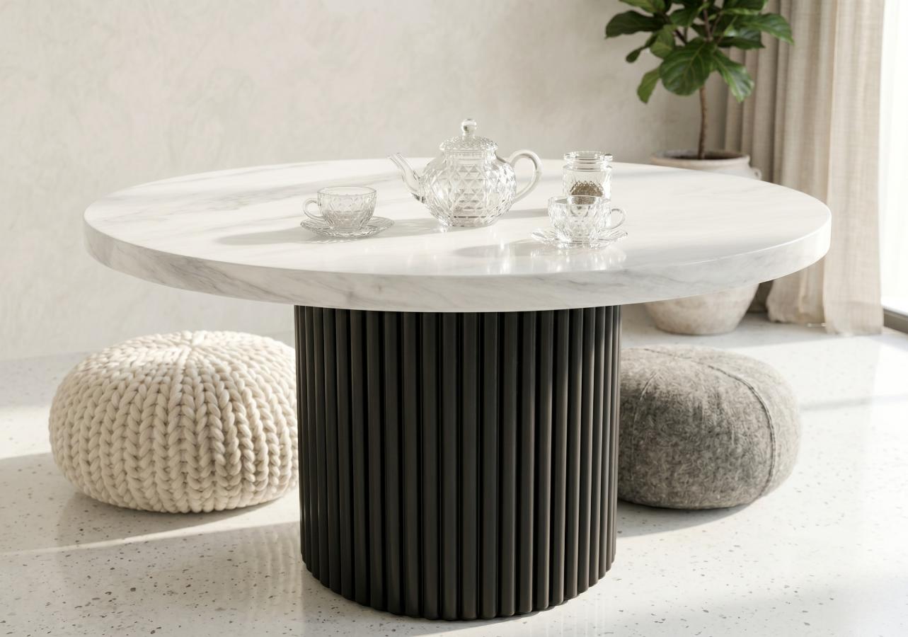 Okrągły stolik Luna 90 cm z czarną podstawą z rurek