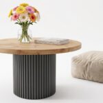 Stolik Kawowy 90 cm Luna - Okrągła Ława Z Czarnymi Nogami W Stylu Industrialnym