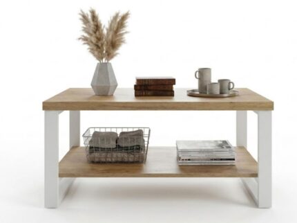 Stolik kawowy 90x60 cm Soho przodem w industrialnym wnętrzu