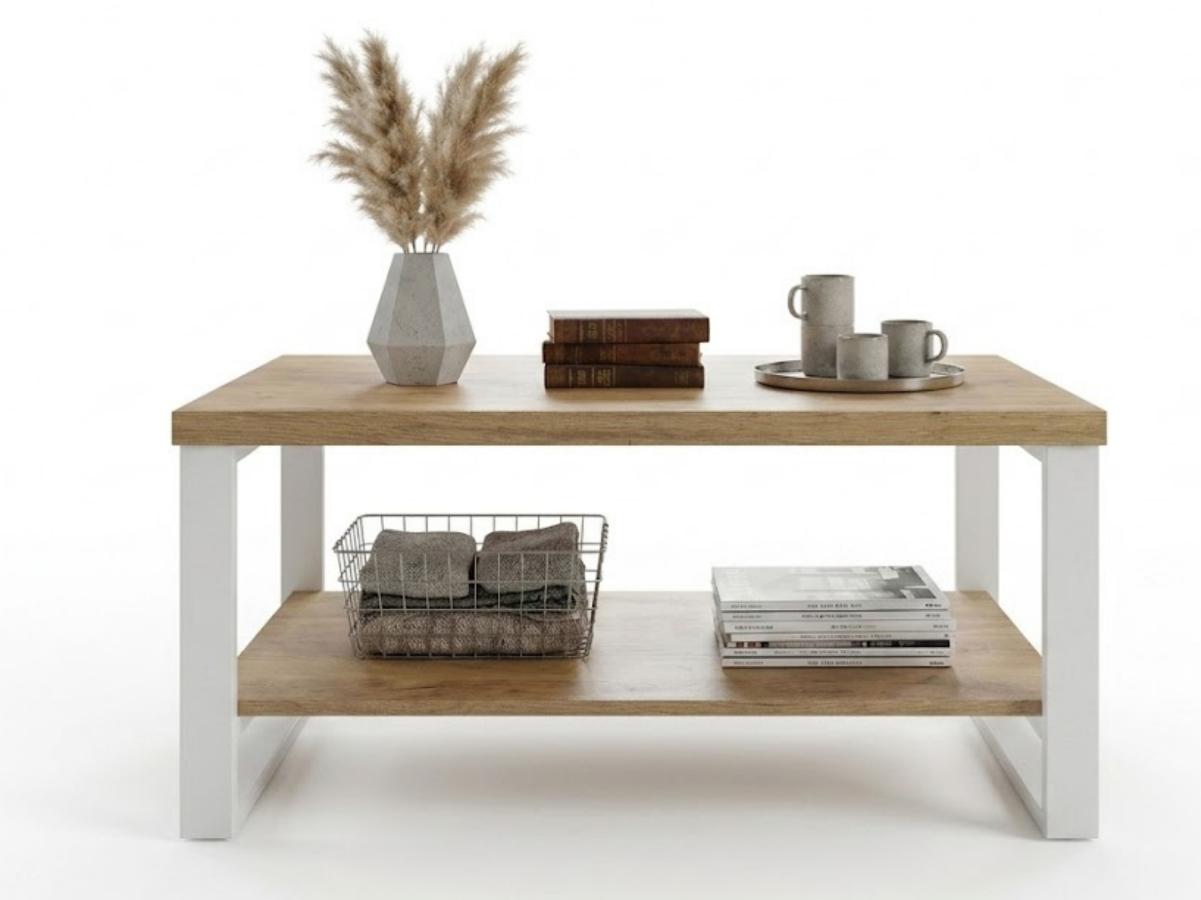 stolik-kawowy-90x60-cm-soho-biale-nogi-loft Stolik kawowy 90x60 cm Soho przodem w industrialnym wnętrzu