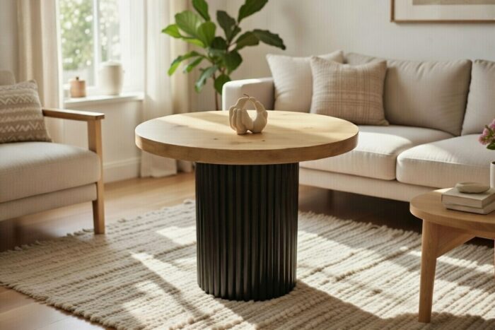 Ujęcie przodem na Okrągły Stolik Loft 65 cm Unity