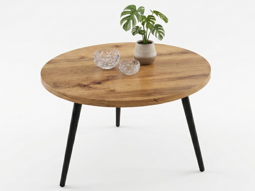 Stolik Okrągły 65 cm Detroit | Ława Loft Do Salonu Na Czarnych Smukłych Nóżkach