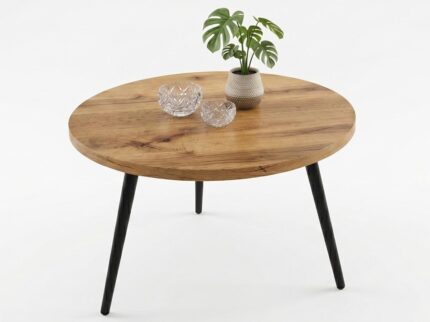 Stolik Okrągły 65 cm Detroit | Ława Loft Do Salonu Na Czarnych Smukłych Nóżkach