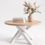 Stolik Okrągły 90 cm Loft Tiga Ława Kawowa Na Białej Metalowej Podstawie
