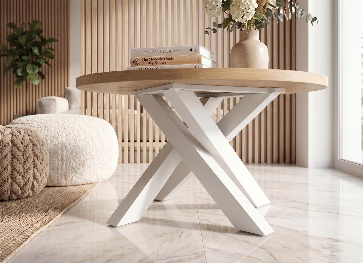 Biały Stolik Okrągły 90 cm Loft Tiga kadr realistyczny
