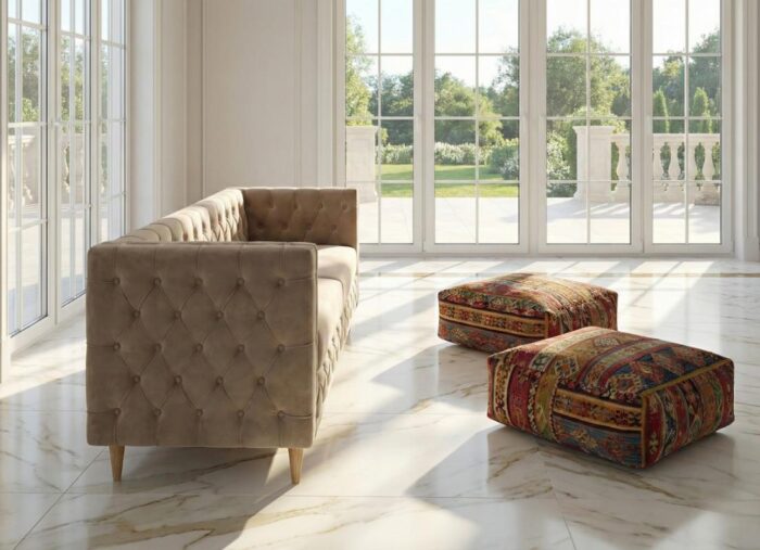 Sofa chesterfield Aspen w kadrze bokiem