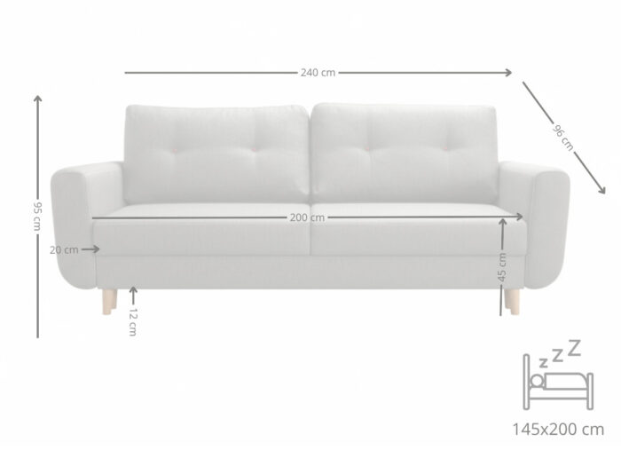 Klasyczna Kanapa Z Funkcją Spania 3 Osobowa Rozkładana Sofa 240 CM + Sprężyna Bonell Pianka Wysokoelastyczna - BIELLA