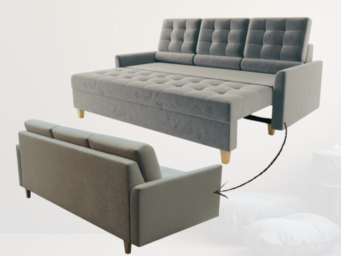 Nowoczesna Kanapa 215 CM 3 Osobowa Rozkładana Sofa + Regulowana Wysokość Oparcia + Sprężyna Falista Pianka Wysokoelastyczna - ARDEA