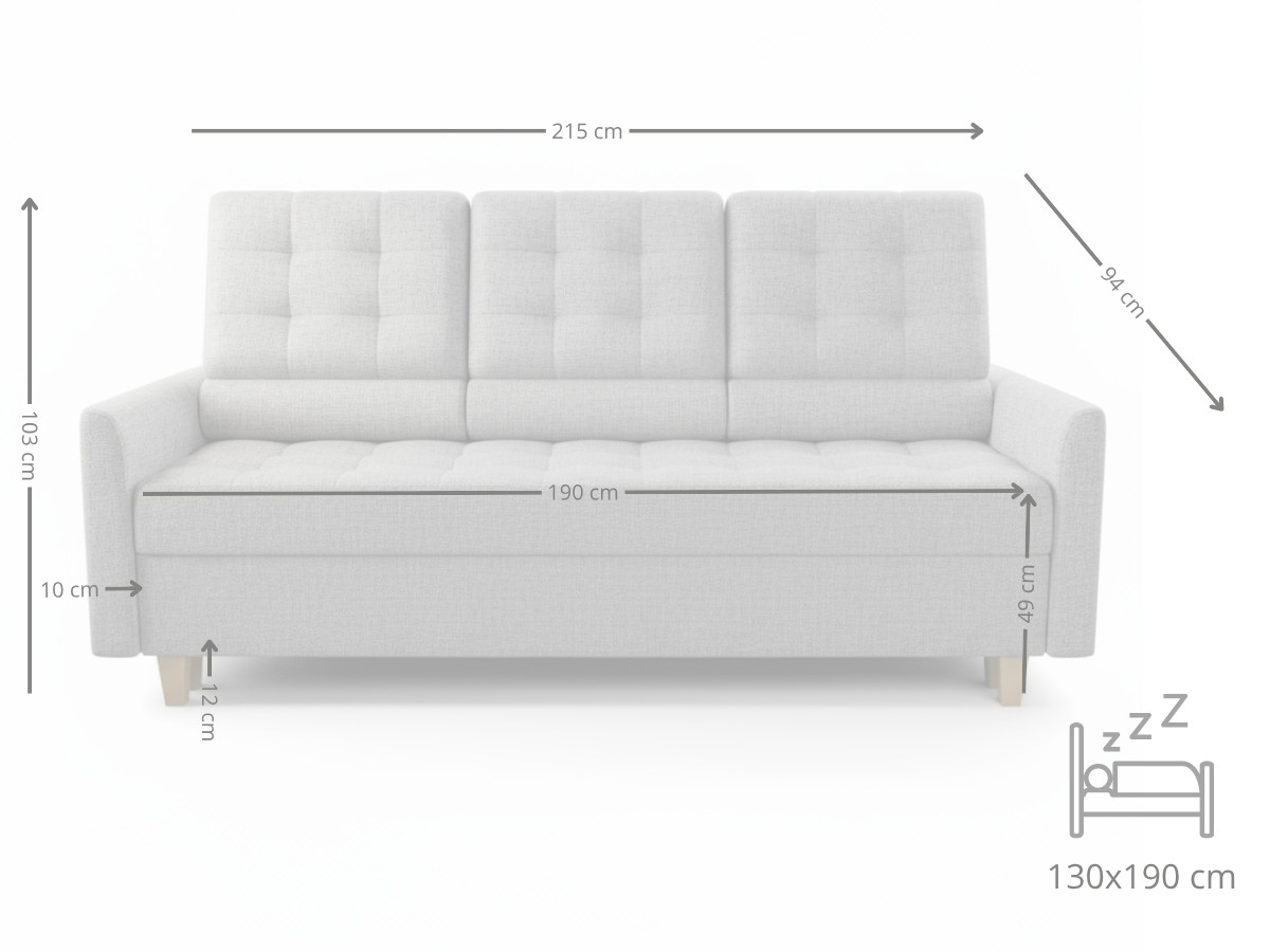 Nowoczesna Kanapa 215 CM 3 Osobowa Rozkładana Sofa + Regulowana Wysokość Oparcia + Sprężyna Falista Pianka Wysokoelastyczna - ARDEA