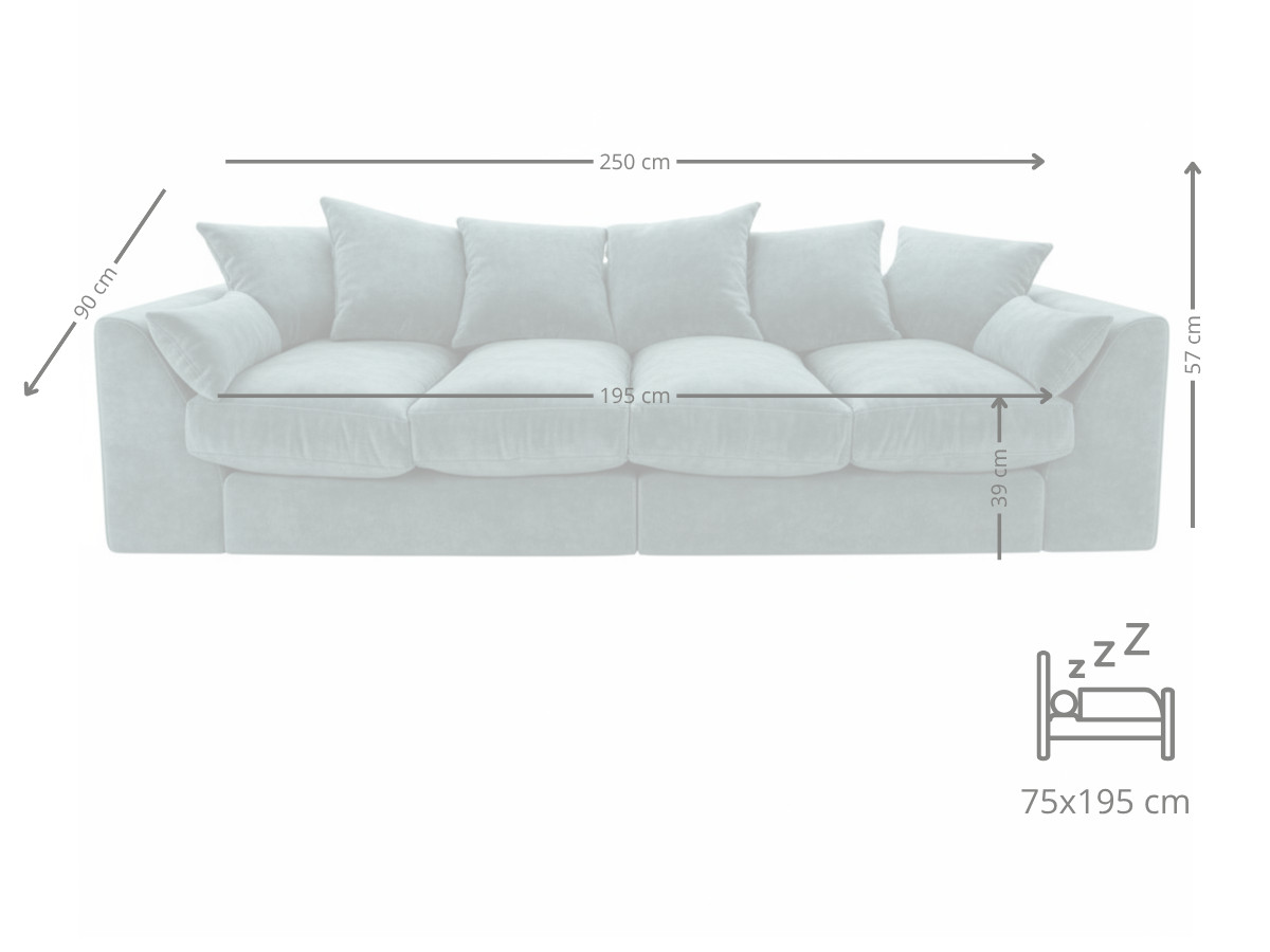 Wygodna Sofa 4-Osobowa 250 CM + Miękkie Poduszki Siedzisko Oparcie + Eleganckie Meble Wypoczynkowe Do Dużego Salonu - ROMA